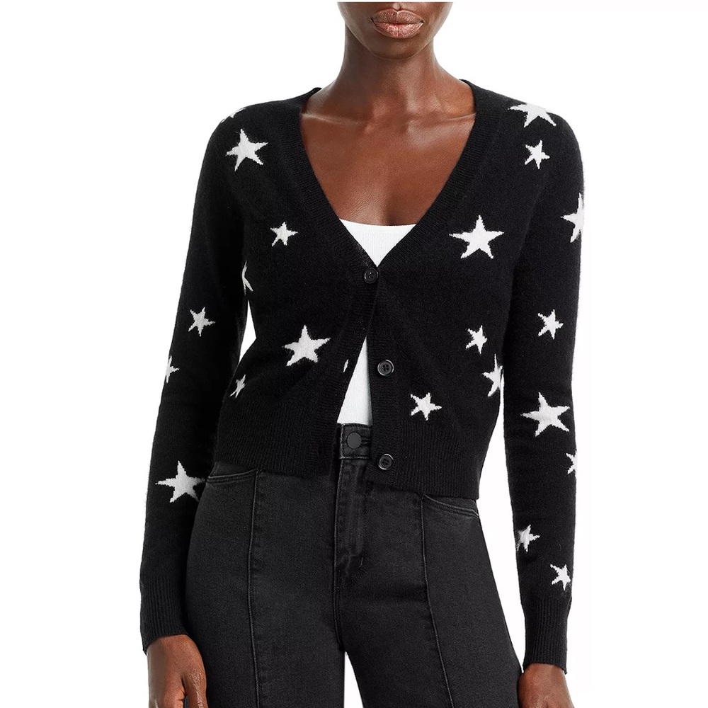 AQUA star intarsia cashmere cropped cardigan